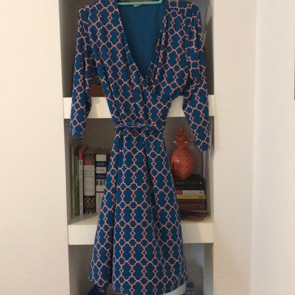 Blue and pink wrap dress